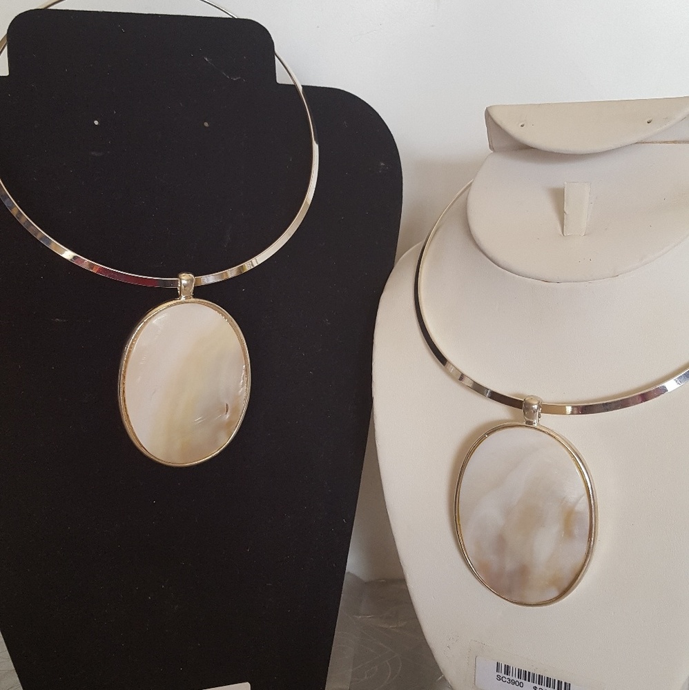 ABALONE SILVER Oval Mother Of Pearl PENDANT CHOKER SPARTA GREECE LOCAL ARTIST
